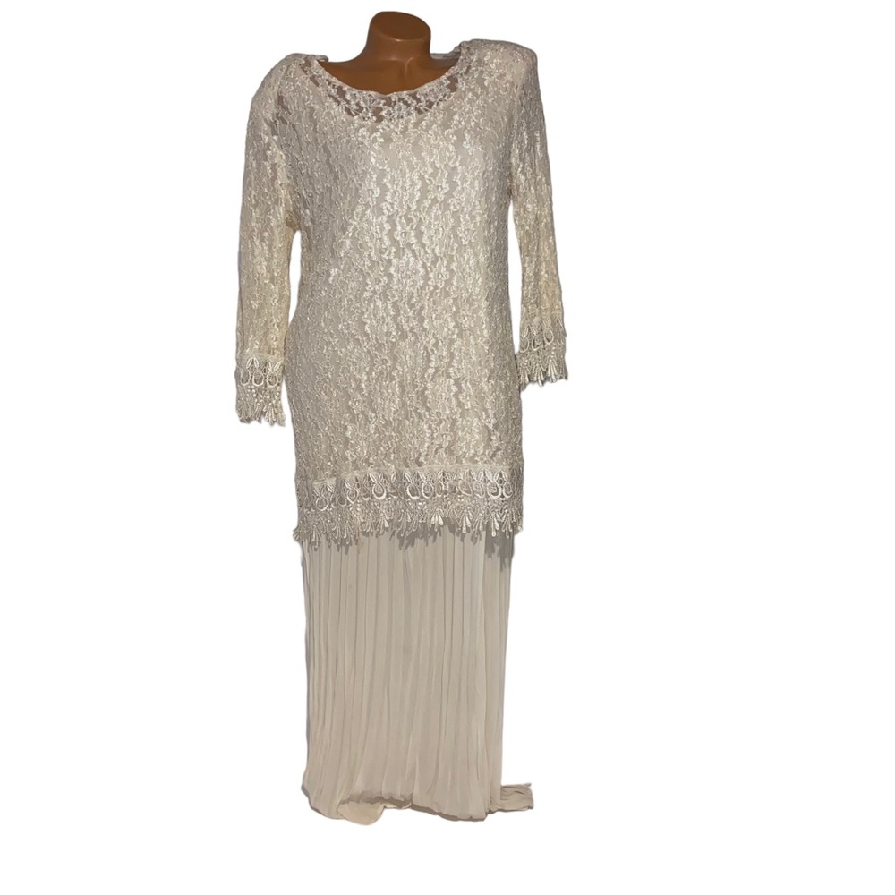 Sharade Nites Dress Size 14 Vintage Cream Lace 2 Piece Pit to Pit 21" Length 53"
